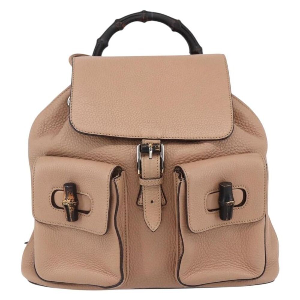 Gucci Vintage Bamboo Leather Beige Leather Backpack Bag